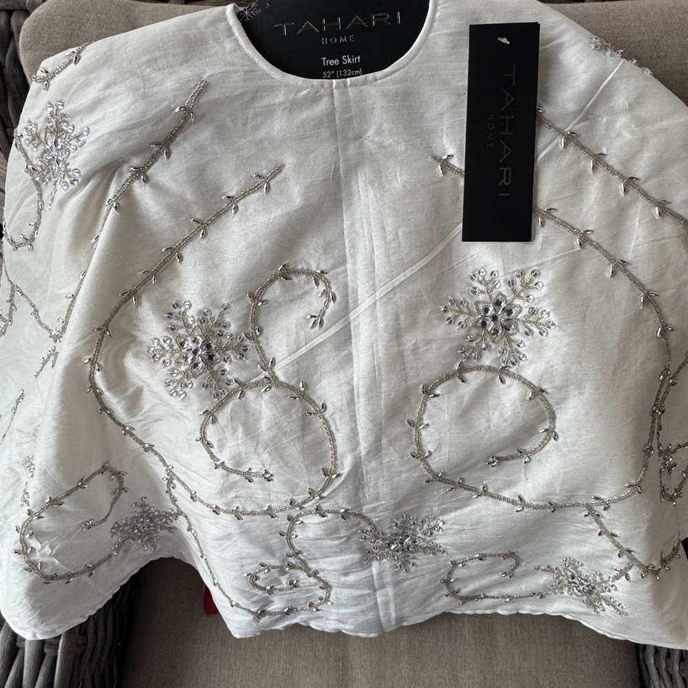 Tahari White Embellished Tree Skirt